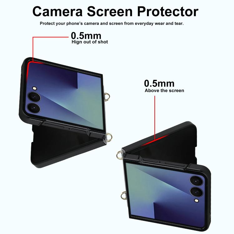 For Samsung Galaxy Z Flip7 5G Rhombic Leather Phone Case with Scarf / Bracelet
