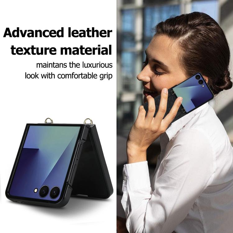 For Samsung Galaxy Z Flip7 5G Rhombic Leather Phone Case with Scarf / Bracelet