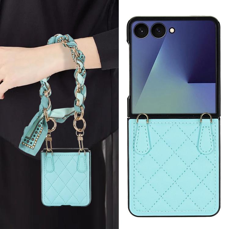 For Samsung Galaxy Z Flip7 5G Rhombic Leather Phone Case with Scarf / Bracelet