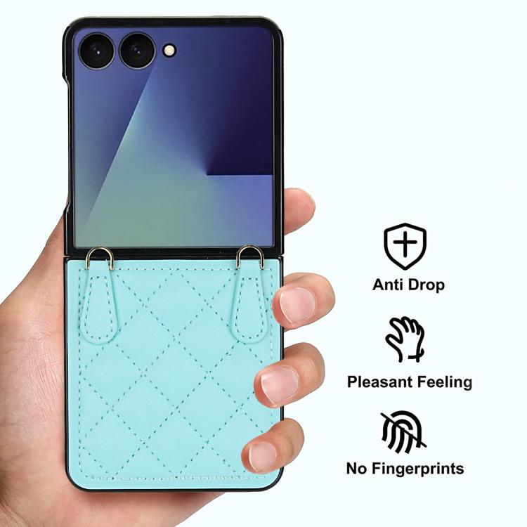 For Samsung Galaxy Z Flip7 5G Rhombic Leather Phone Case with Scarf / Bracelet