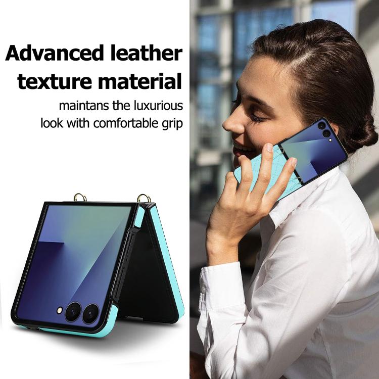 For Samsung Galaxy Z Flip7 5G Rhombic Leather Phone Case with Scarf / Bracelet