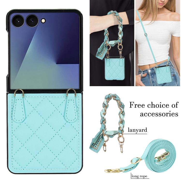 For Samsung Galaxy Z Flip7 5G Rhombic Leather Phone Case with Scarf / Bracelet