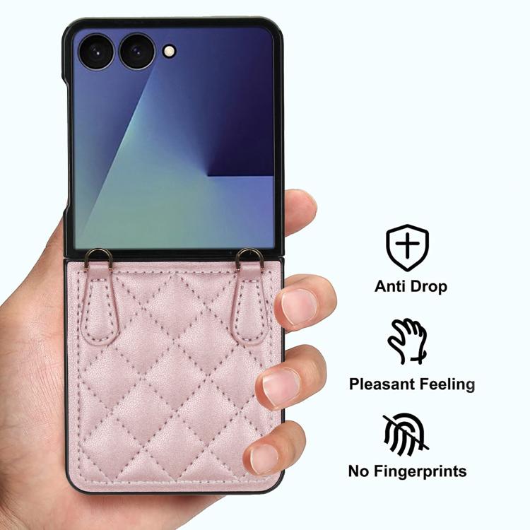 For Samsung Galaxy Z Flip7 5G Rhombic Leather Phone Case with Scarf / Bracelet