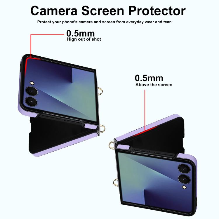 For Samsung Galaxy Z Flip7 5G Rhombic Leather Phone Case with Scarf / Bracelet