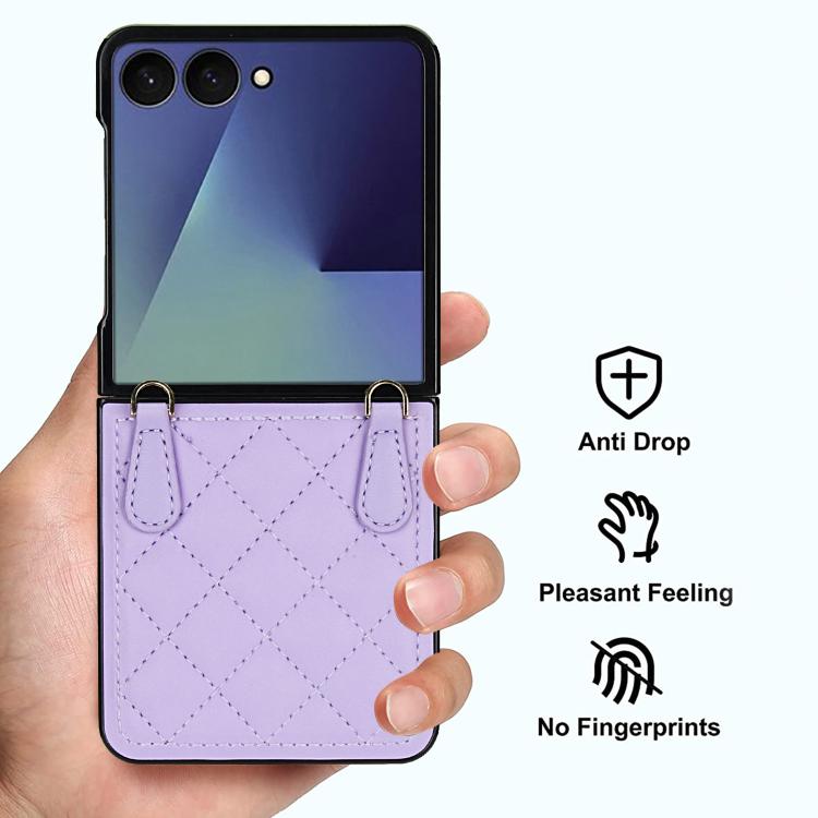 For Samsung Galaxy Z Flip7 5G Rhombic Leather Phone Case with Scarf / Bracelet