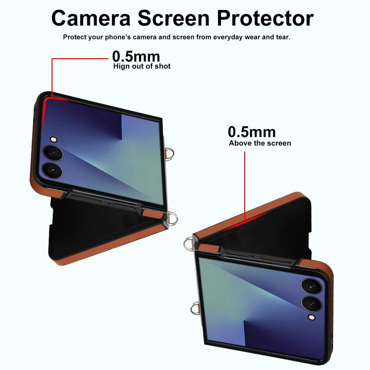For Samsung Galaxy Z Flip7 5G Rhombic Leather Phone Case with Scarf / Bracelet