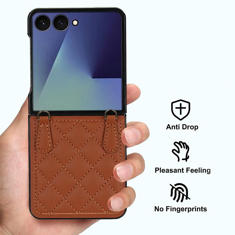 For Samsung Galaxy Z Flip7 5G Rhombic Leather Phone Case with Scarf / Bracelet