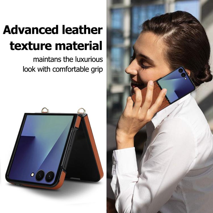 For Samsung Galaxy Z Flip7 5G Rhombic Leather Phone Case with Scarf / Bracelet
