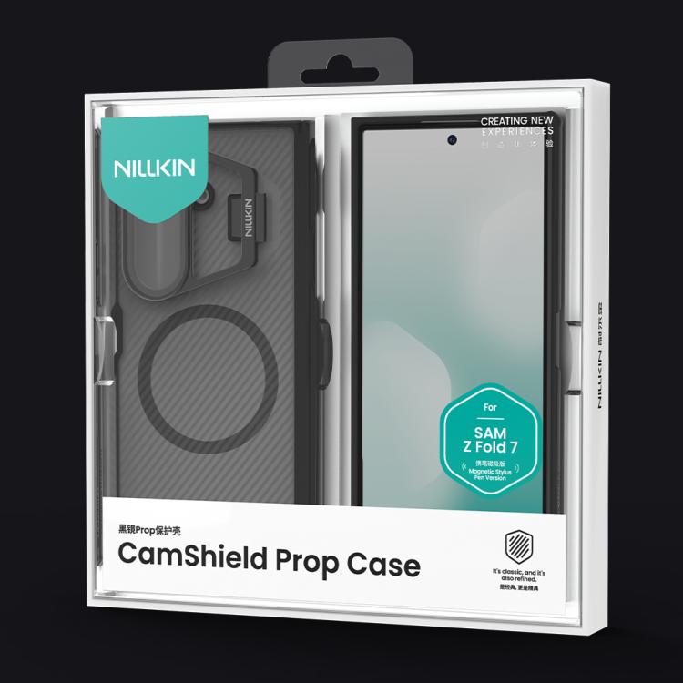 For Samsung Galaxy Z Fold7 5G NILLKIN CamShield Prop Transparent Mirror Cover MagSafe Magnetic Translucent PC Phone Case with Stylus - Black