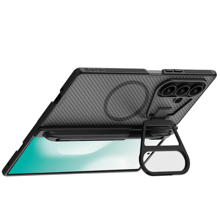 For Samsung Galaxy Z Fold7 5G NILLKIN CamShield Prop Transparent Mirror Cover MagSafe Magnetic Translucent PC Phone Case with Stylus - Black