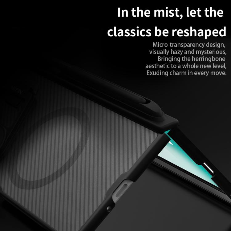 For Samsung Galaxy Z Fold7 5G NILLKIN CamShield Prop Transparent Mirror Cover MagSafe Magnetic Translucent PC Phone Case with Stylus - Black