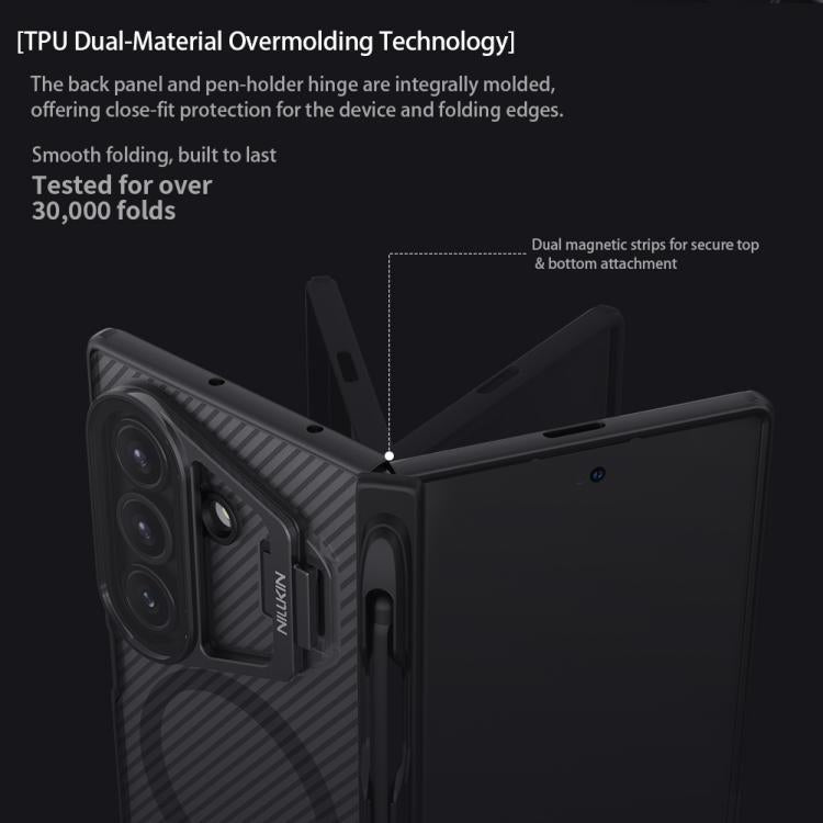 For Samsung Galaxy Z Fold7 5G NILLKIN CamShield Prop Transparent Mirror Cover MagSafe Magnetic Translucent PC Phone Case with Stylus - Black