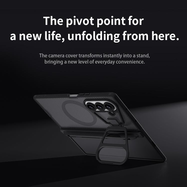 For Samsung Galaxy Z Fold7 5G NILLKIN CamShield Prop Transparent Mirror Cover MagSafe Magnetic Translucent PC Phone Case with Stylus - Black