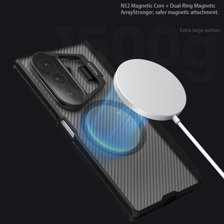 For Samsung Galaxy Z Fold7 5G NILLKIN CamShield Prop Transparent Mirror Cover MagSafe Magnetic Translucent PC Phone Case with Stylus - Black