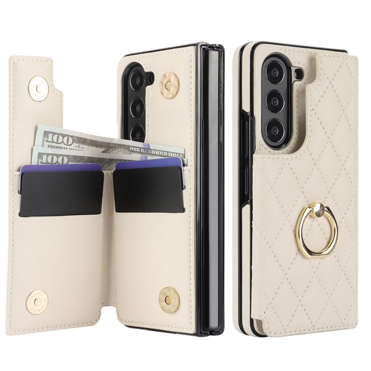 For Samsung Galaxy Z Fold7 Rhombic Texture Ring Double Buckle Leather Phone Case