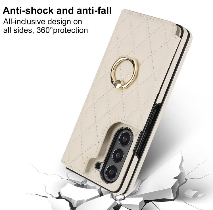 For Samsung Galaxy Z Fold7 Rhombic Texture Ring Double Buckle Leather Phone Case