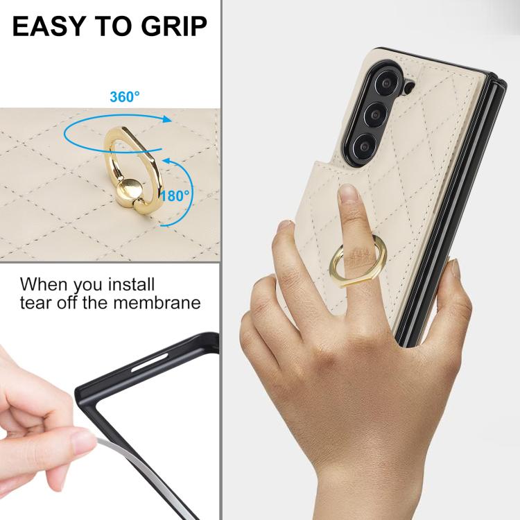 For Samsung Galaxy Z Fold7 Rhombic Texture Ring Double Buckle Leather Phone Case