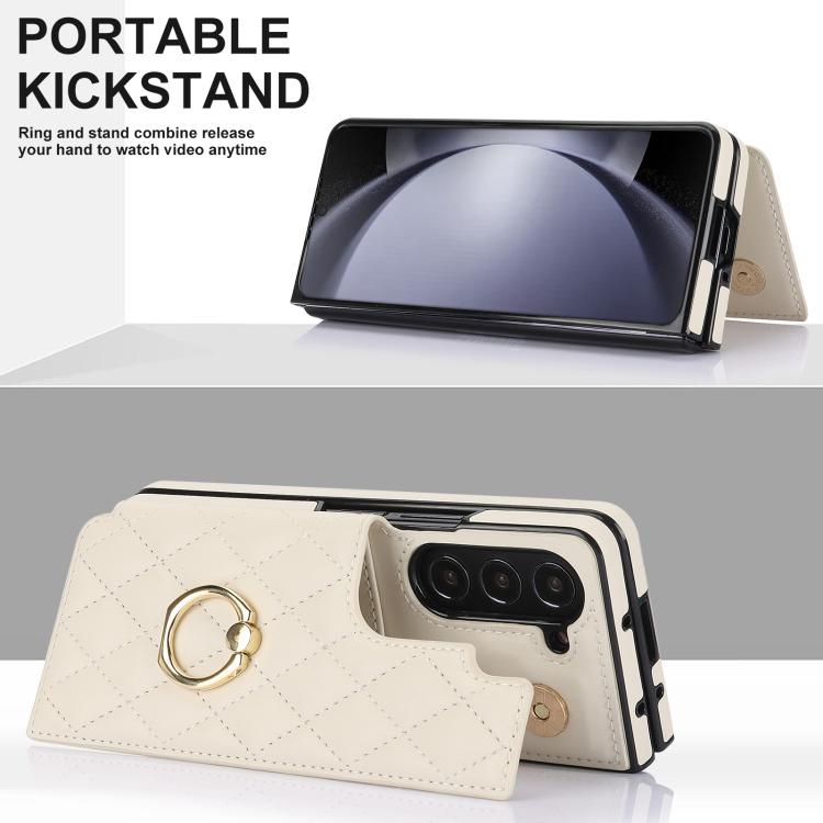 For Samsung Galaxy Z Fold7 Rhombic Texture Ring Double Buckle Leather Phone Case