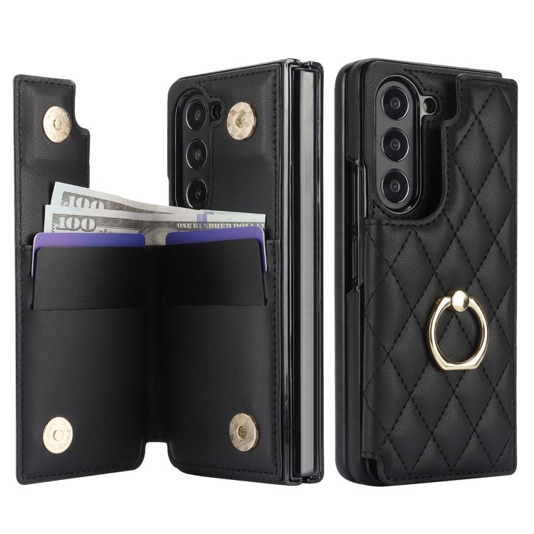 For Samsung Galaxy Z Fold7 Rhombic Texture Ring Double Buckle Leather Phone Case
