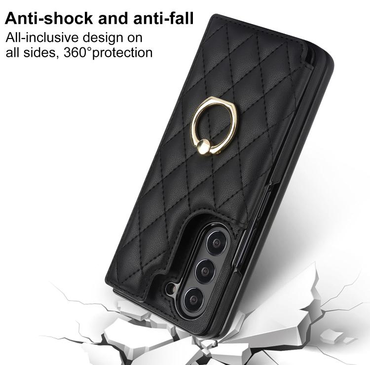 For Samsung Galaxy Z Fold7 Rhombic Texture Ring Double Buckle Leather Phone Case