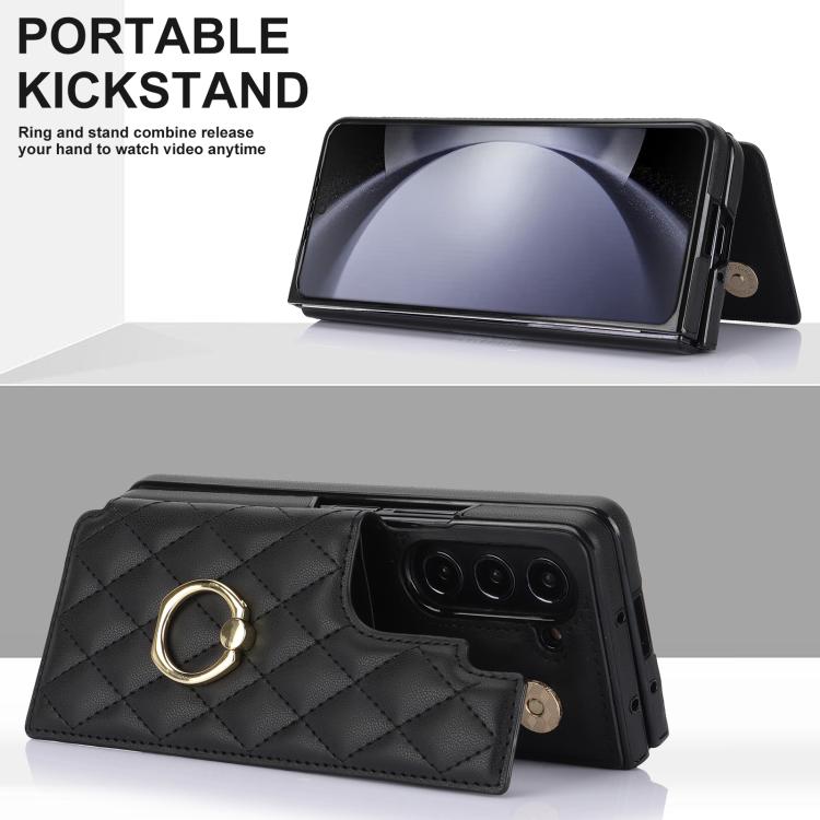 For Samsung Galaxy Z Fold7 Rhombic Texture Ring Double Buckle Leather Phone Case