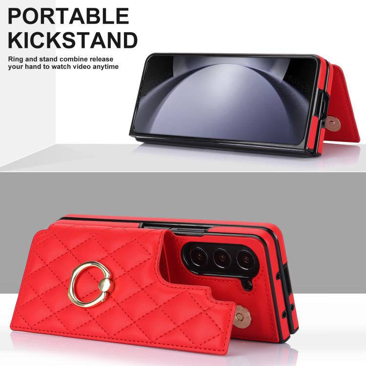 For Samsung Galaxy Z Fold7 Rhombic Texture Ring Double Buckle Leather Phone Case