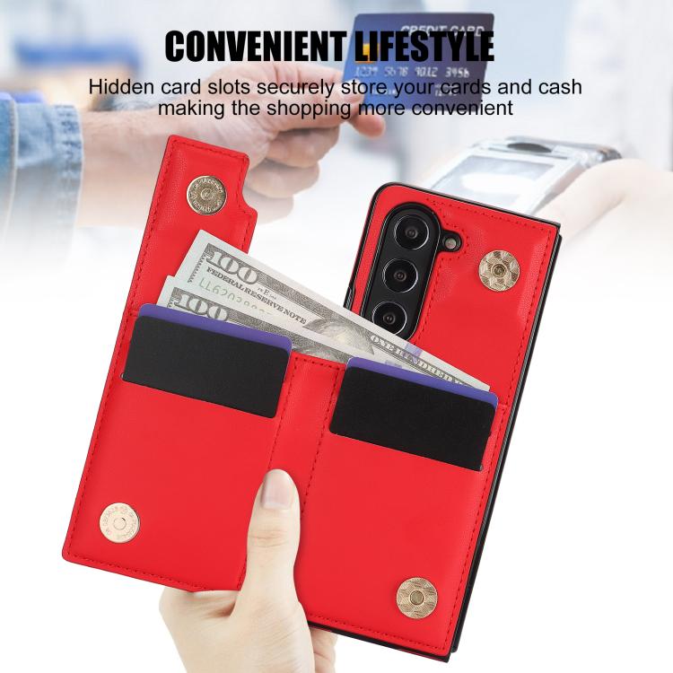 For Samsung Galaxy Z Fold7 Rhombic Texture Ring Double Buckle Leather Phone Case