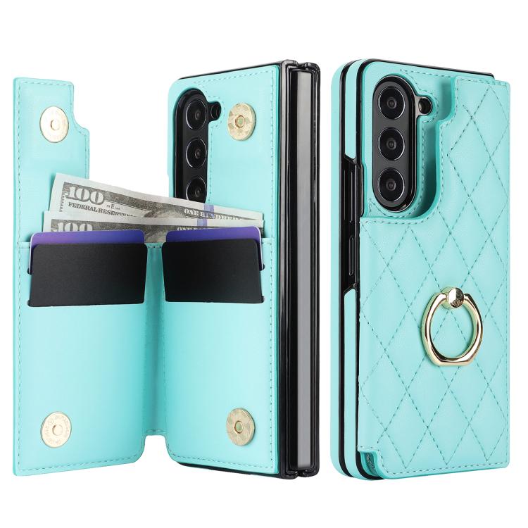 For Samsung Galaxy Z Fold7 Rhombic Texture Ring Double Buckle Leather Phone Case