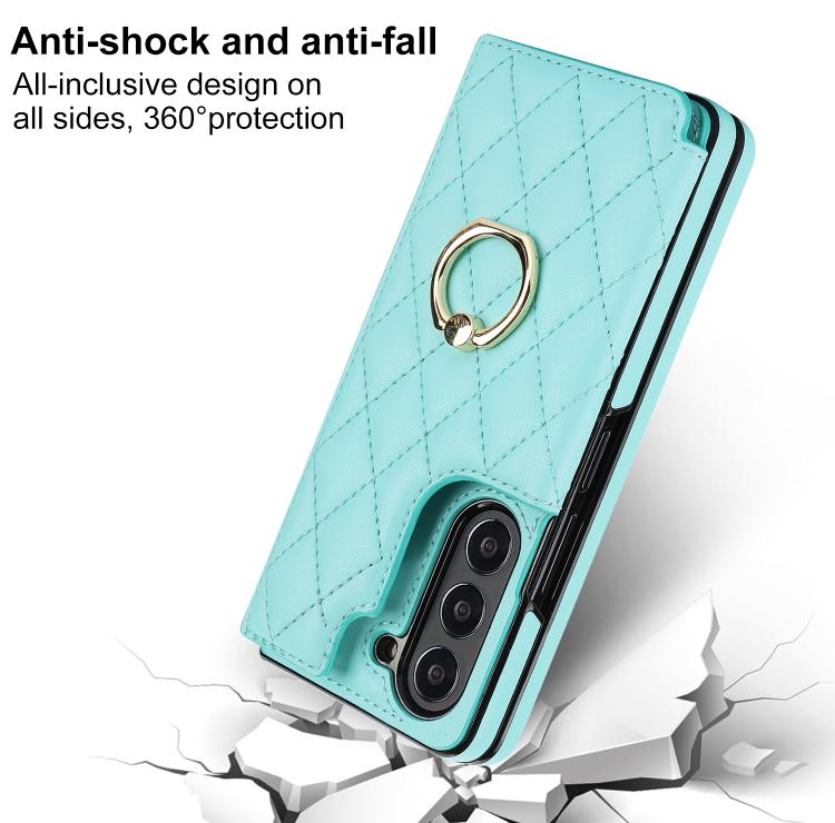 For Samsung Galaxy Z Fold7 Rhombic Texture Ring Double Buckle Leather Phone Case