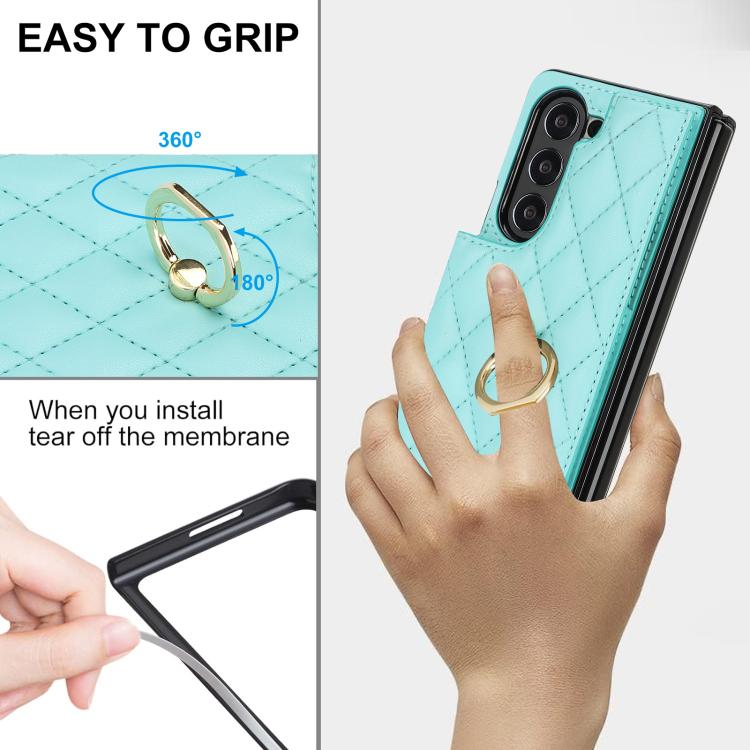 For Samsung Galaxy Z Fold7 Rhombic Texture Ring Double Buckle Leather Phone Case
