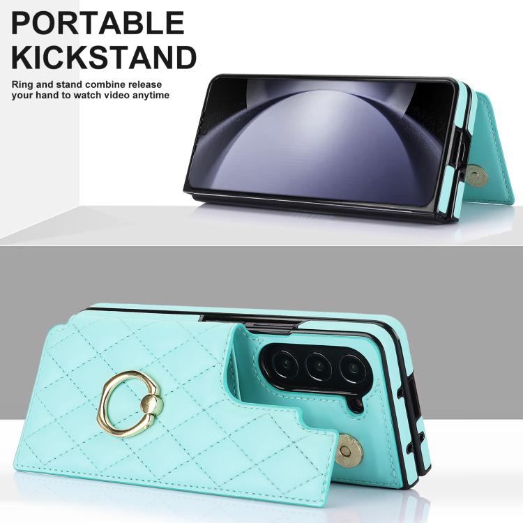 For Samsung Galaxy Z Fold7 Rhombic Texture Ring Double Buckle Leather Phone Case