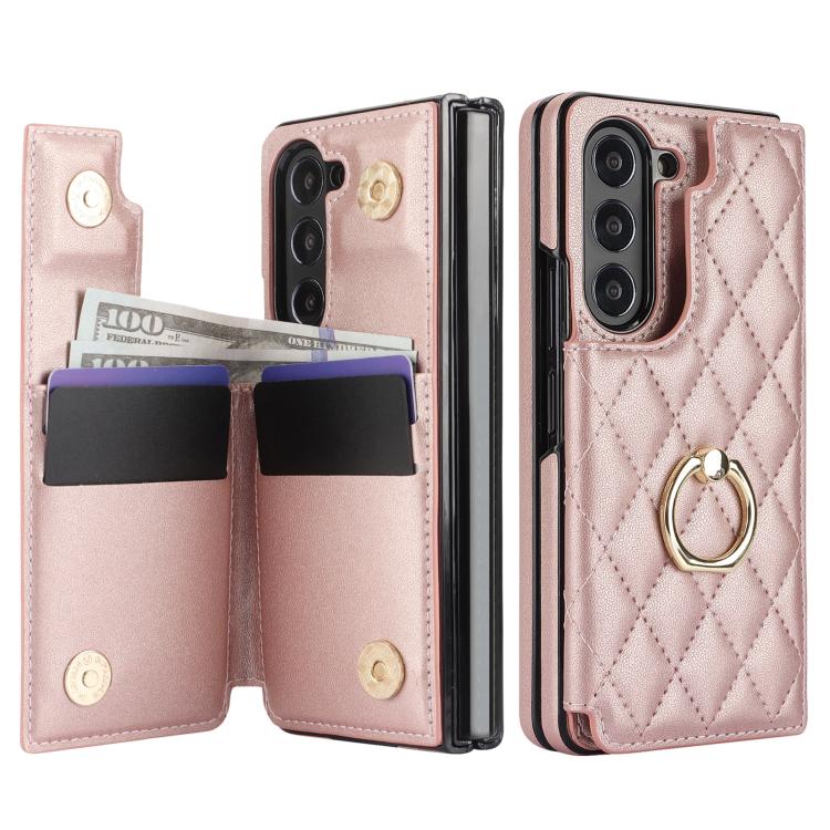 For Samsung Galaxy Z Fold7 Rhombic Texture Ring Double Buckle Leather Phone Case