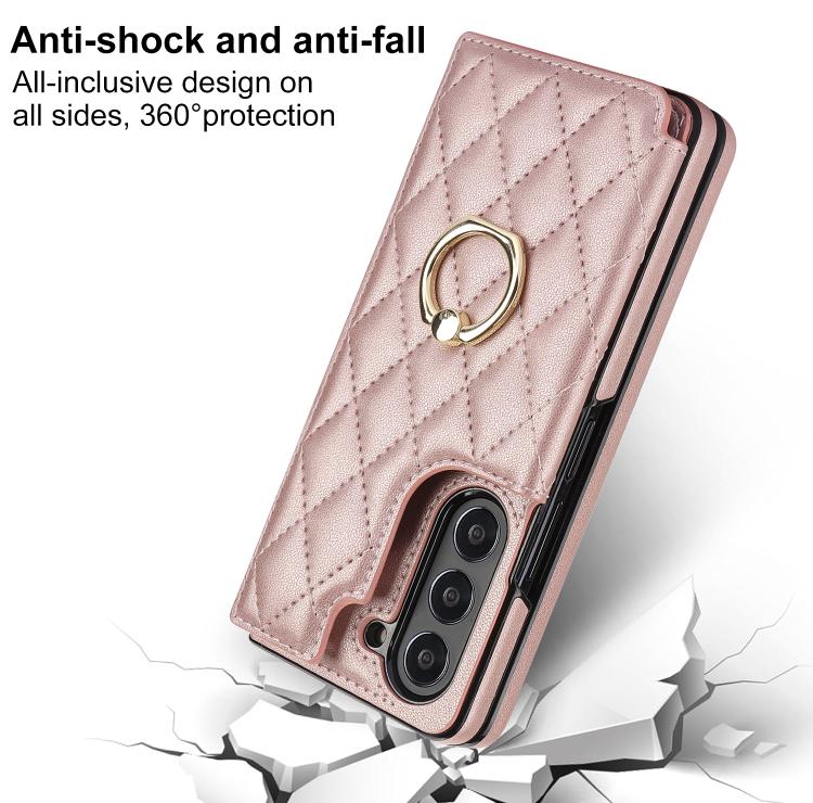 For Samsung Galaxy Z Fold7 Rhombic Texture Ring Double Buckle Leather Phone Case