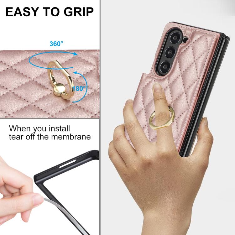 For Samsung Galaxy Z Fold7 Rhombic Texture Ring Double Buckle Leather Phone Case
