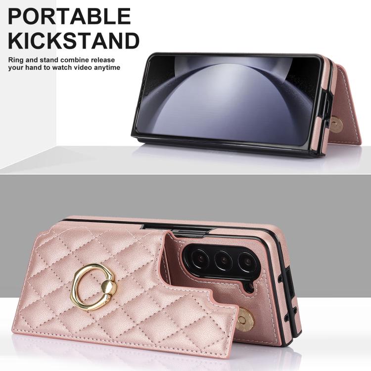 For Samsung Galaxy Z Fold7 Rhombic Texture Ring Double Buckle Leather Phone Case