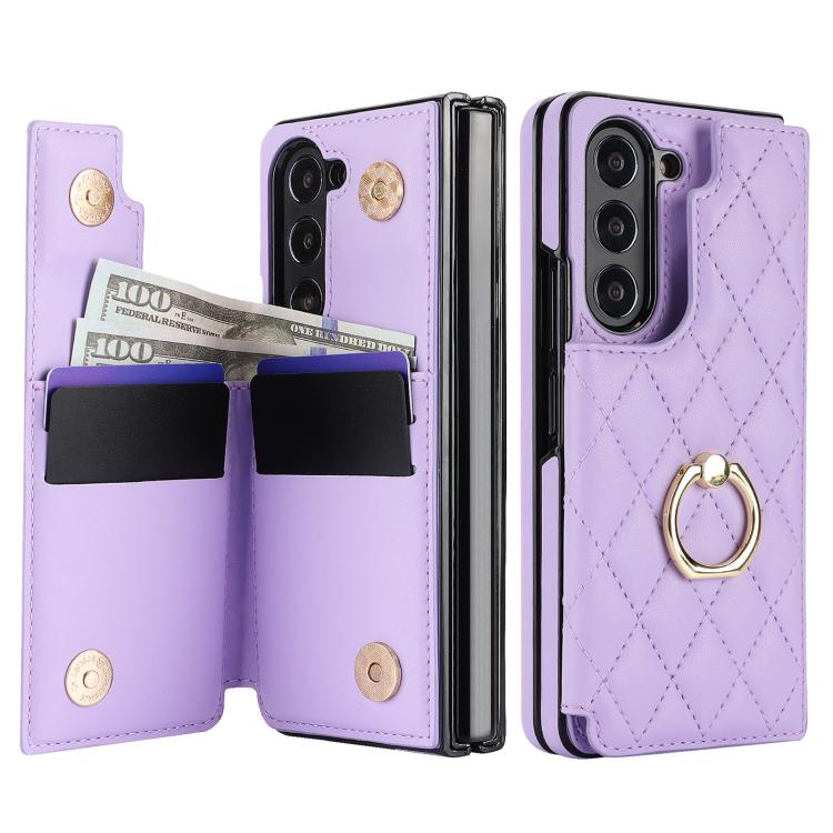 For Samsung Galaxy Z Fold7 Rhombic Texture Ring Double Buckle Leather Phone Case