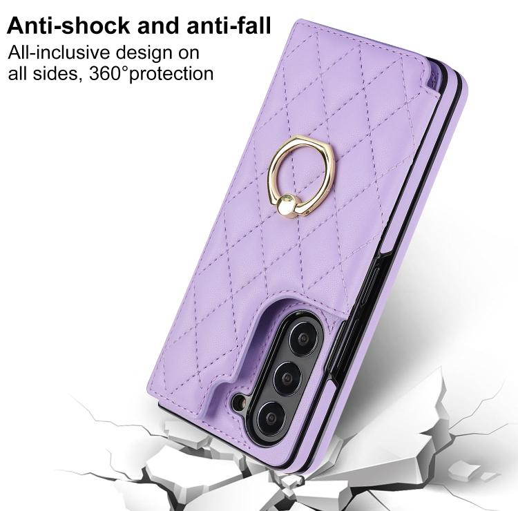 For Samsung Galaxy Z Fold7 Rhombic Texture Ring Double Buckle Leather Phone Case