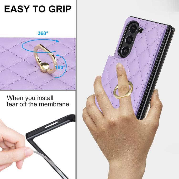 For Samsung Galaxy Z Fold7 Rhombic Texture Ring Double Buckle Leather Phone Case