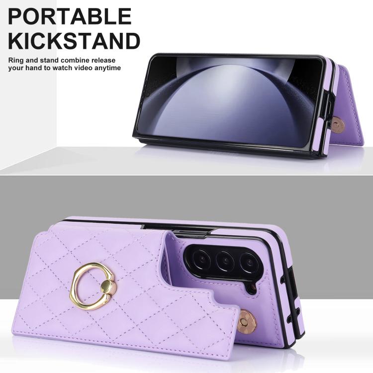 For Samsung Galaxy Z Fold7 Rhombic Texture Ring Double Buckle Leather Phone Case