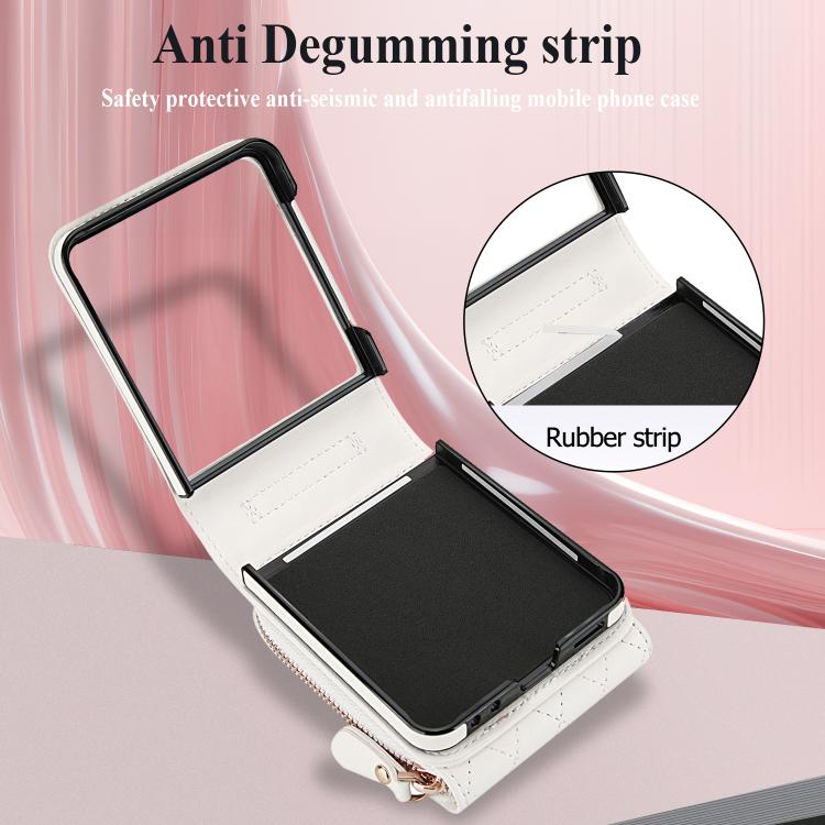 For Samsung Galaxy Z Flip7 5G Large Zipper Card Slot Leather Phone Case with Crossbody Strap