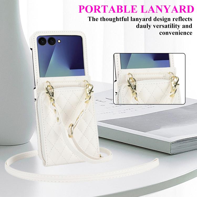 For Samsung Galaxy Z Flip7 5G Large Zipper Card Slot Leather Phone Case with Crossbody Strap