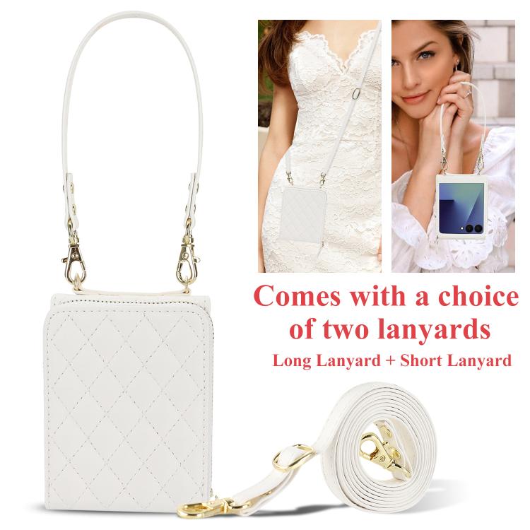 For Samsung Galaxy Z Flip7 5G Large Zipper Card Slot Leather Phone Case with Crossbody Strap