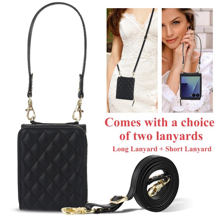 For Samsung Galaxy Z Flip7 5G Large Zipper Card Slot Leather Phone Case with Crossbody Strap