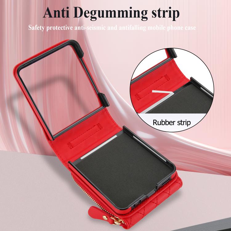 For Samsung Galaxy Z Flip7 5G Large Zipper Card Slot Leather Phone Case with Crossbody Strap