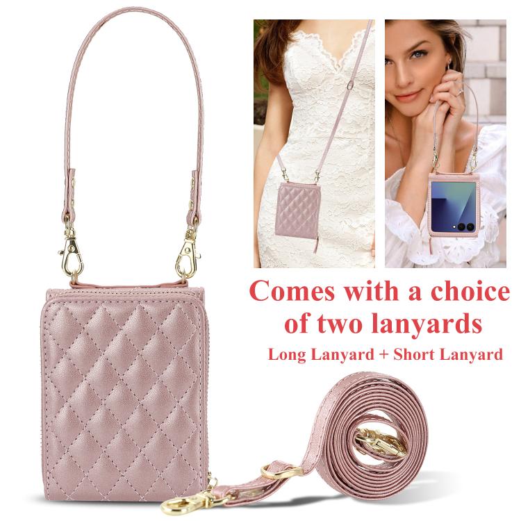 For Samsung Galaxy Z Flip7 5G Large Zipper Card Slot Leather Phone Case with Crossbody Strap