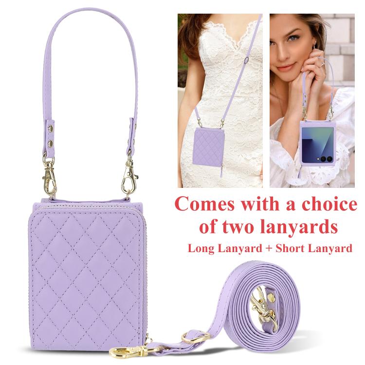 For Samsung Galaxy Z Flip7 5G Large Zipper Card Slot Leather Phone Case with Crossbody Strap