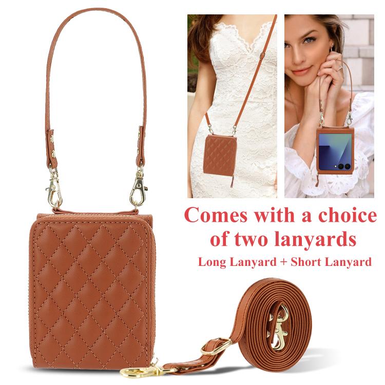 For Samsung Galaxy Z Flip7 5G Large Zipper Card Slot Leather Phone Case with Crossbody Strap