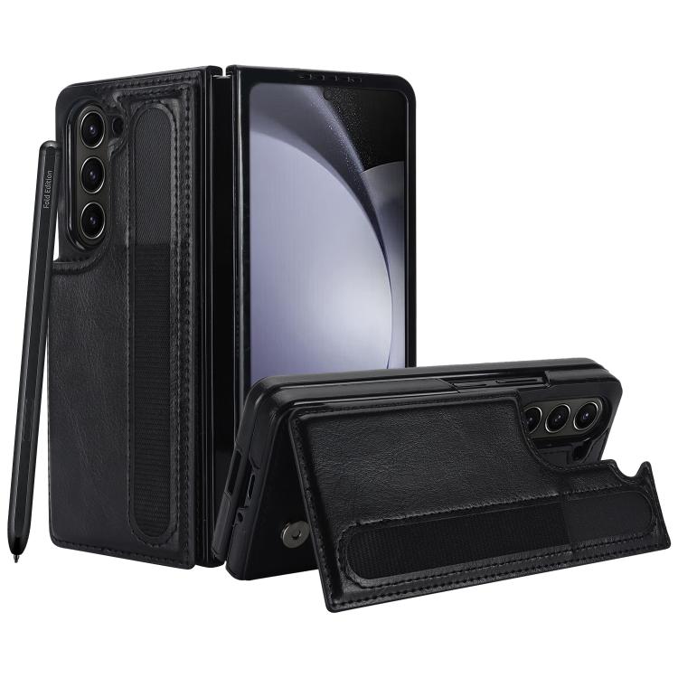 For Samsung Galaxy Z Fold7 Full Coverage Fold Double Buckle PU Phone Case with Pen Slots