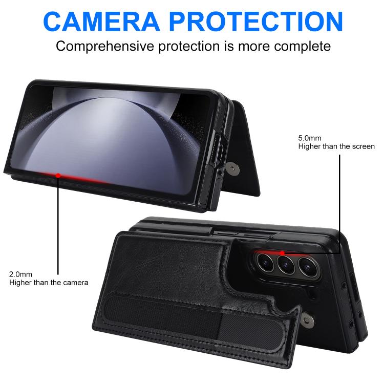 For Samsung Galaxy Z Fold7 Full Coverage Fold Double Buckle PU Phone Case with Pen Slots