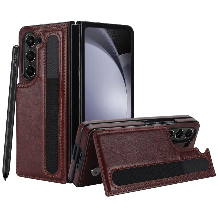 For Samsung Galaxy Z Fold7 Full Coverage Fold Double Buckle PU Phone Case with Pen Slots